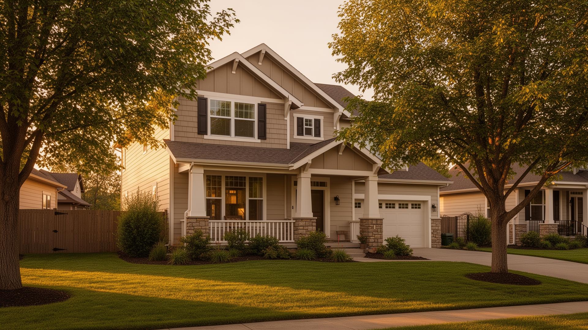 Welcoming American home at golden hour